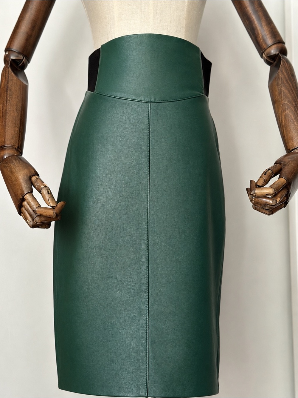 Vintage Green Leather High Waist Pencil Skirt
